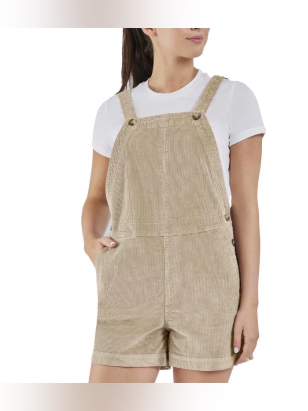 Corduroy Short Overalls for Women - Tan